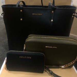 Michael Kors 3PC black tote bag set